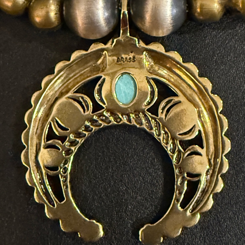 Carolyn Pollack Brass & Sterling Silver Navajo Pearls Squash Blossom Necklace - Picture 6 of 15
